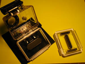 GoPro Waterproof case with optional open sound backing plate.