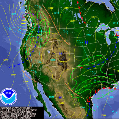 Fronts and precipitation weather map.