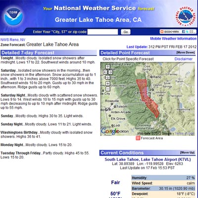 Sierra Nevada Mountain Weather Forecasts.