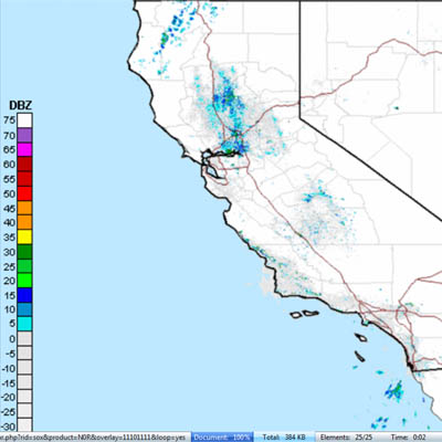 Western United States radar image, including Sierra Nevada Mountains.
